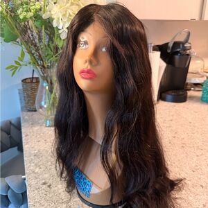Black Long Wavy Lace Front Wig - Human Hair Wig 24 Inches